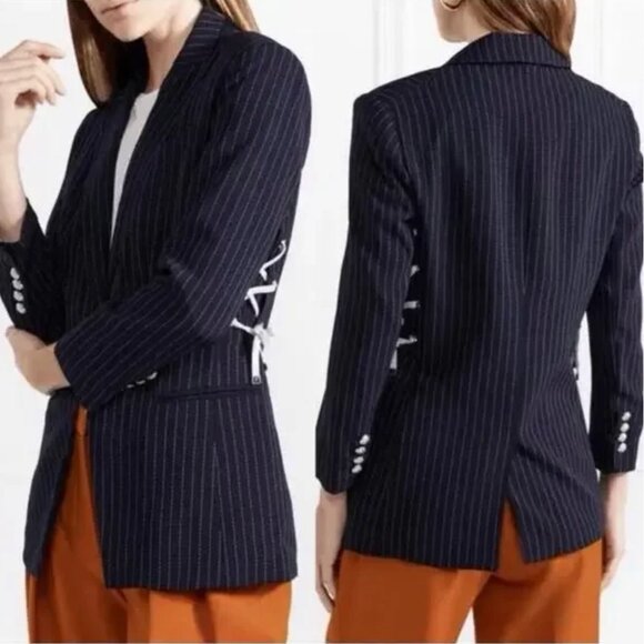 Veronica Beard Jackets & Blazers - VERONICA BEARD Taylor Lace Up Sides Navy Pinstripe Blazer Jacket Size 8